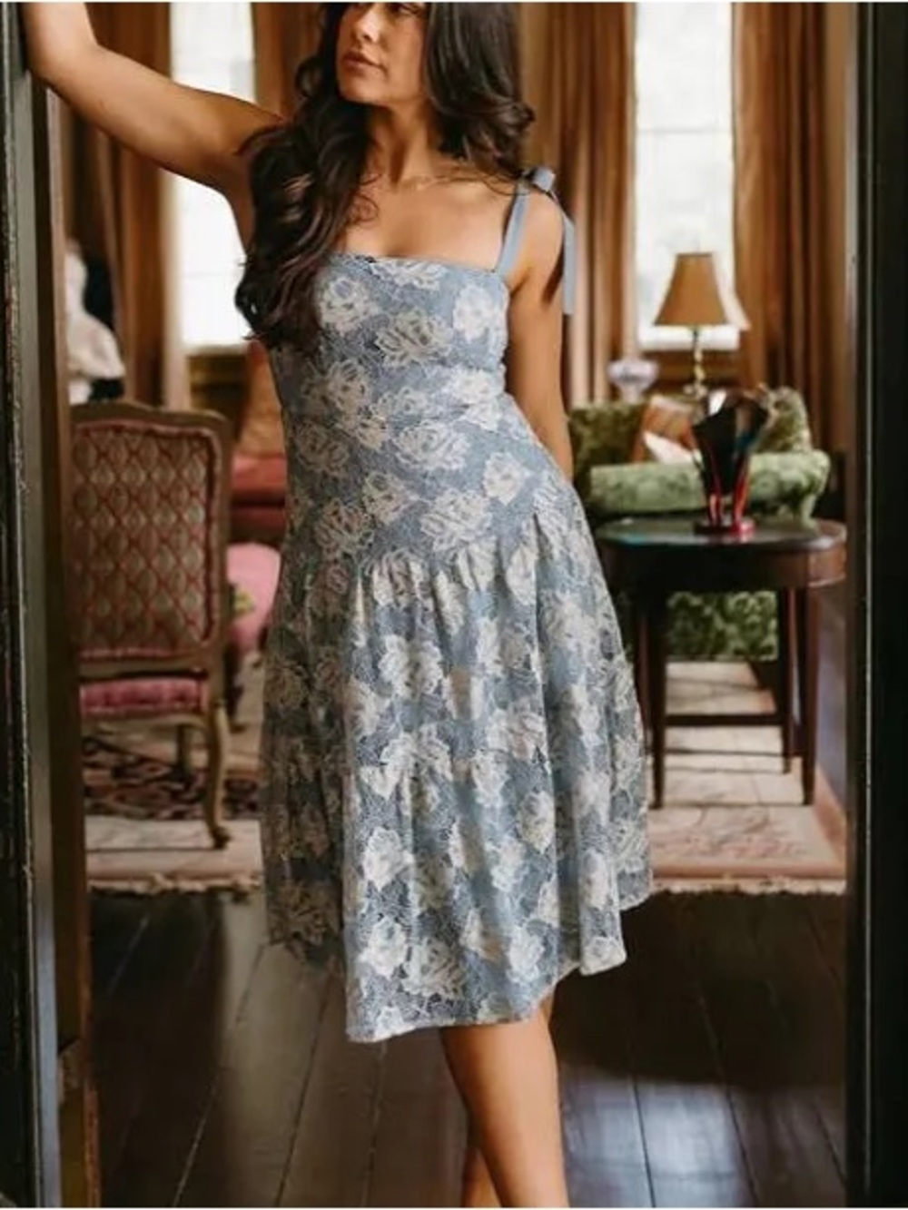 Anna Grace NWT Blue & Cream Lace Dress